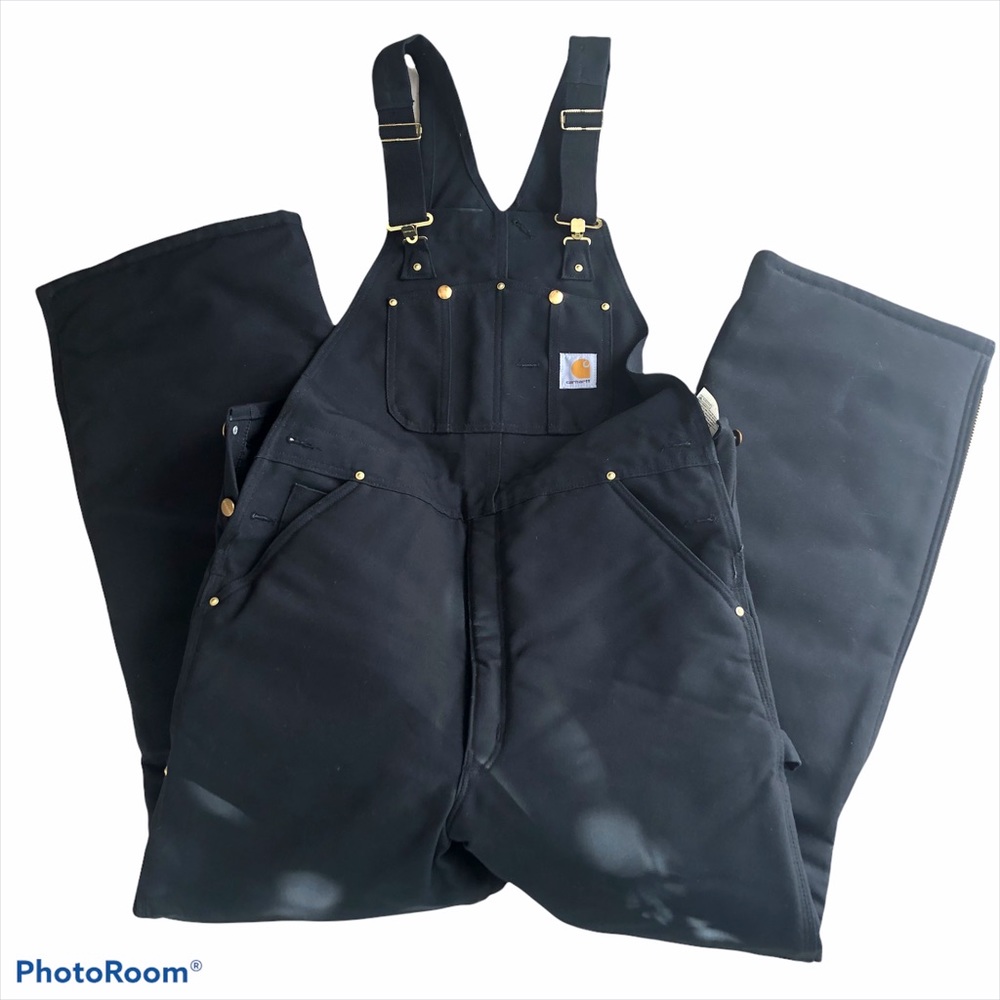 Insulated black 36” x 34” Carhartt bib overalls